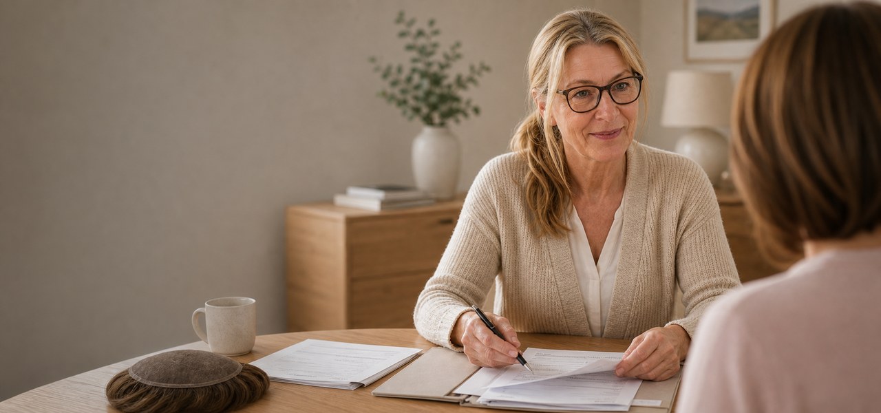 Carmen Heinrich hoert in einer individuellen Beratung aufmerksam zu.
