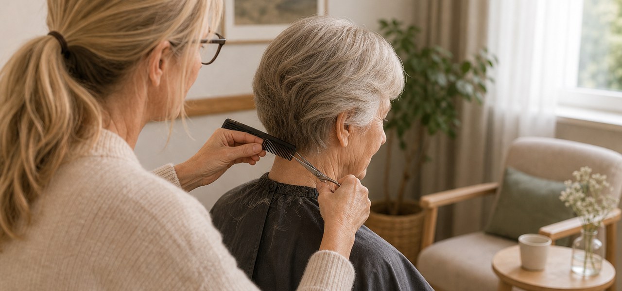 Mobiler Friseur in Pflegeeinrichtung oder vertrauter Umgebung.